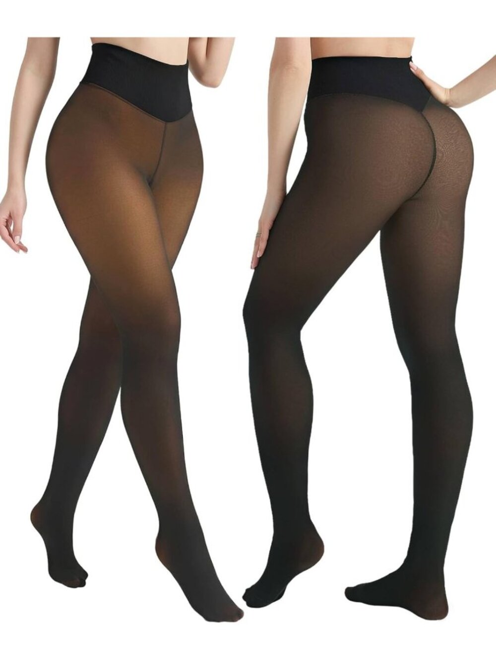 Cozy Fleece Lined Tights for Women - Winter Thermal Leggings, 2 Pairs Set